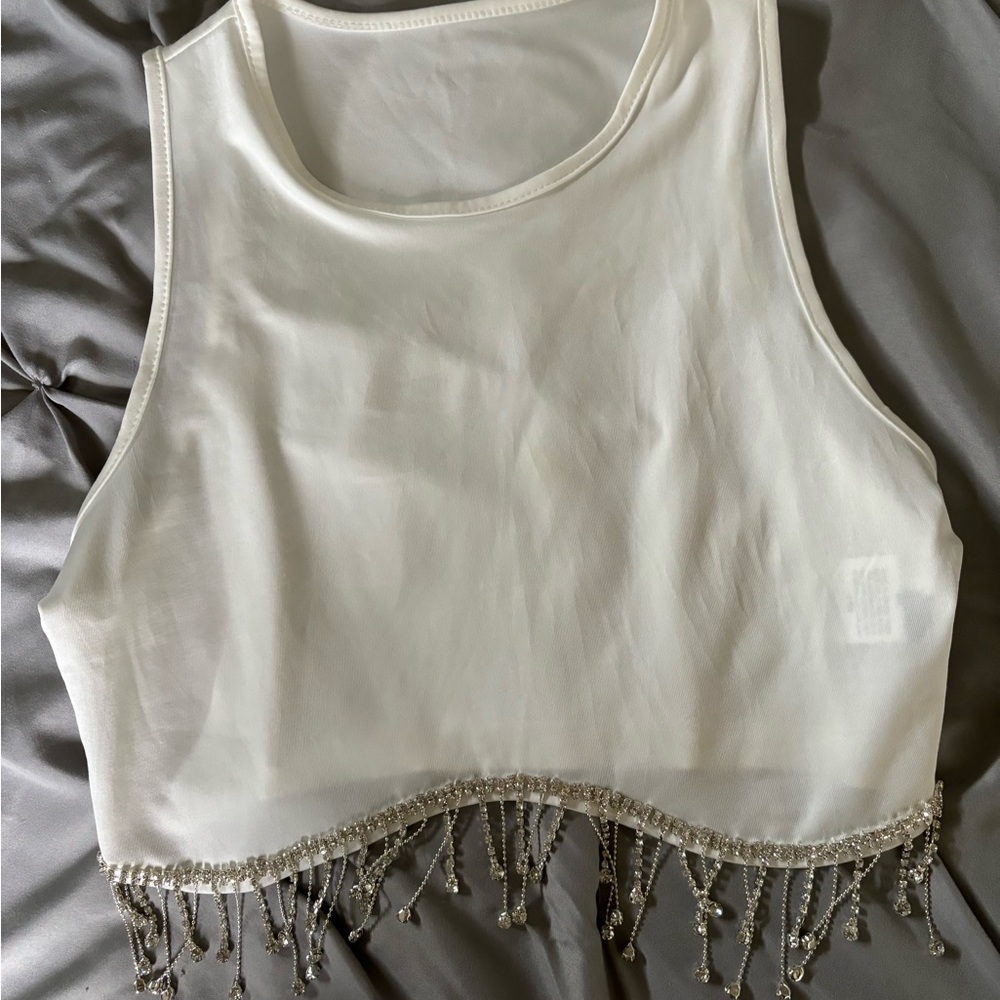 White crop top with sequins